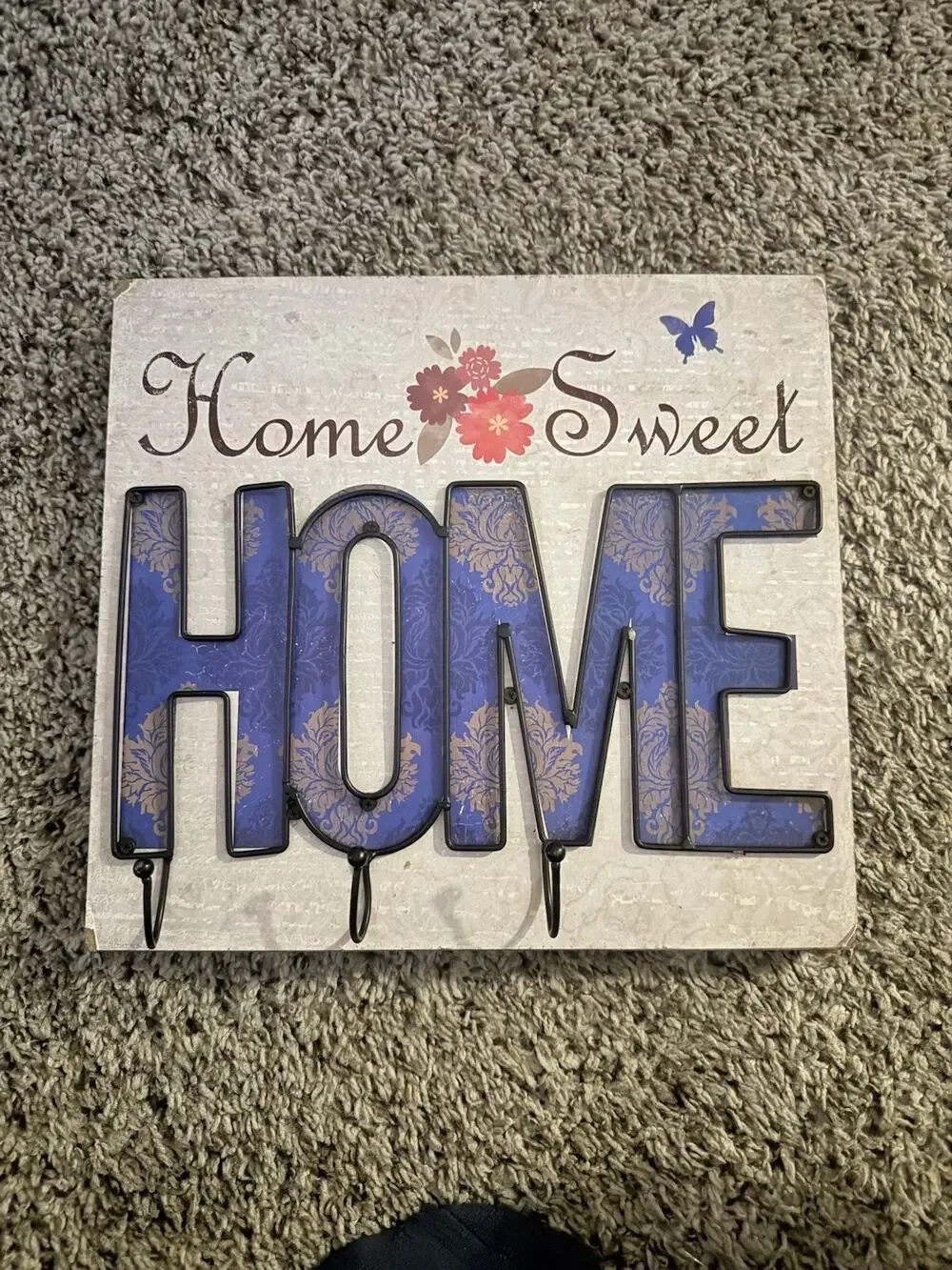 Home Sweet Home Metal Key Holder Wall Mount Wall Key Hook Painted Flower